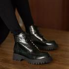 Genuine Leather Croc Grain Lace-up Short Boots
