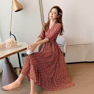 Dotted V-neck Semi Sleeve Dress
