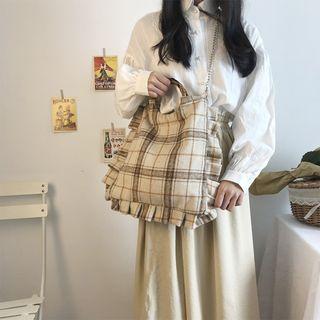 Plaid Ruffle Canvas Tote Bag