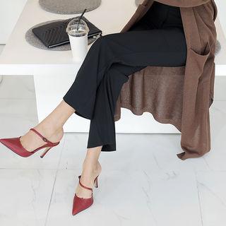 Flat-front Boot-cut Pants Black - One Size