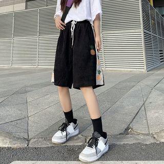 Pineapple Embroidered Wide Leg Shorts