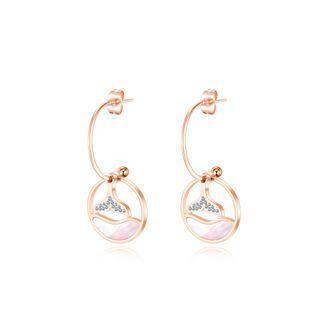 Fashion And Elegant Plated Rose Gold 316l Stainless Steel Fish Tail Round Earrings With Cubic Zircon Rose Gold - One Size