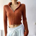 Long Sleeve Cable-knit Zip-detail Crop Sweater