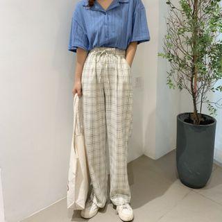 Plaid Straight Leg Pants Plaid - White - One Size