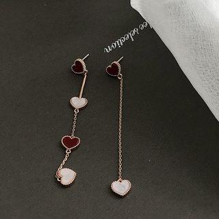 Non-matching Acrylic Heart Dangle Earring 1 Pair - 925 Silver - One Size