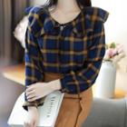 Tie-neck Capelet Checked Blouse