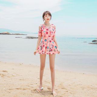 Cold-shoulder Cartoon Print Swimdress