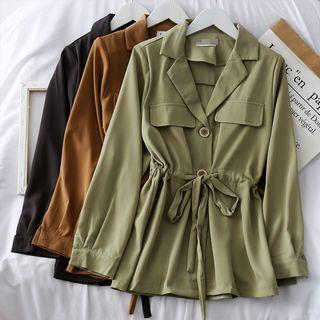 Drawstring-waist Lapel Shirt