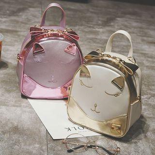 Cat Faux Leather Mini Backpack