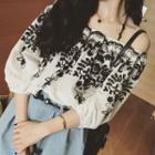 Lace Open Shoulder Elbow-sleeve Top