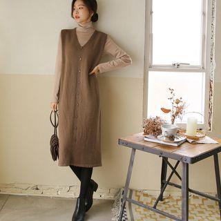 V-neck Buttoned Midi Vest Dress