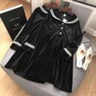 Sailor Collar Long-sleeve A-line Mini Velvet Dress Black - M