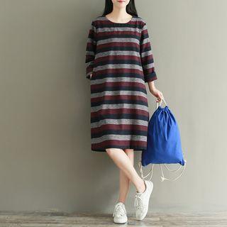 Striped Long-sleeve Shift Dress