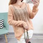 Long-sleeve Sheer Cable-knit Sweater