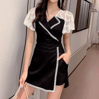 Set: Lace Panel Mini A-line Dress + Shorts