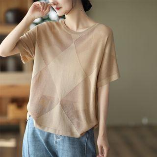 Short Sleeve Eyelet Panel Plain T-shirt