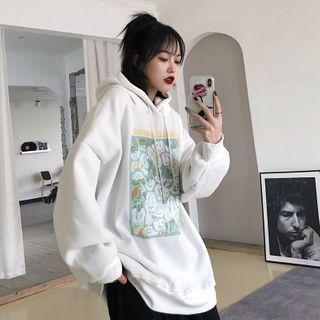 Fleece-lined Drop Shoulder Printed Hoodie