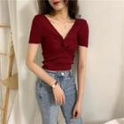 Short-sleeve Twisted Front Knit Top