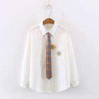 Set: Embroidered Shirt + Plaid Neck Tie