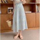 Floral Print Midi A-line Skirt Floral - Light Blue - One Size