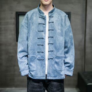 Frog-buttoned Faux Suede Jacket