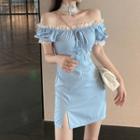 Off-shoulder Lace Trim A-line Dress / Lace Choker