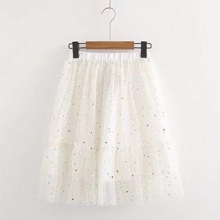 Star Sequined Midi Mesh Skirt