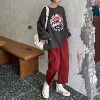 Printed Sweatshirt / High-waist Plain Pants