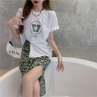 Crewneck Printed Oversize Top / Printed Leopard A-line Split Dress
