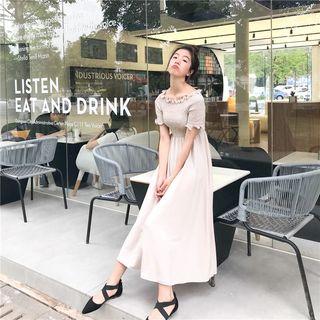 Off-shoulder Smocked Midi Dress