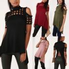 Perforated Cut Out Shoulder Short Sleeve T-shirt