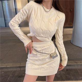 Set: Plain Cropped Sweater + Mini Pencil Skirt
