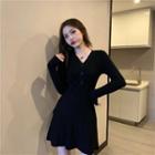 V-neck Slim-fit Mini Dress