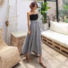 Tie-front Gingham Long Skirt Black & White - One Size