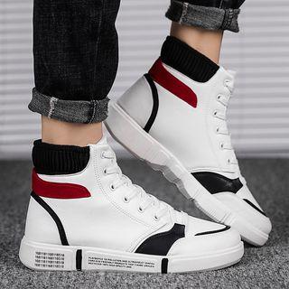 Color-panel High-top Platform Sneakers