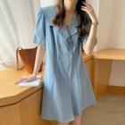 Sailor Collar Double-breasted Shirt Dress Blue - One Size