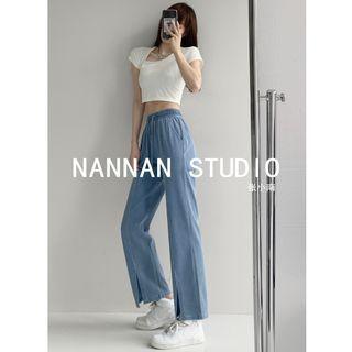 Drawcord Slit-hem Wide-leg Jeans