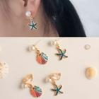 Non-matching Faux Pearl Scallop & Starfish Dangle Earring
