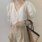 Puff-sleeve Polka Dot Button-up Blouse