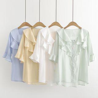 Short-sleeve Ruffle Trim Chiffon Top