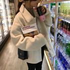 Fleece Open Front Jacket Off-white - One Size