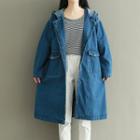 Hooded Long Denim Jacket Blue - One Size