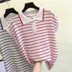 Striped Short-sleeve Knit Polo Shirt
