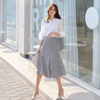 Gingham Midi Godet Skirt Black - One Size