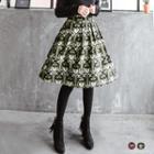 Patterned Pleated Flare Midi Skirt