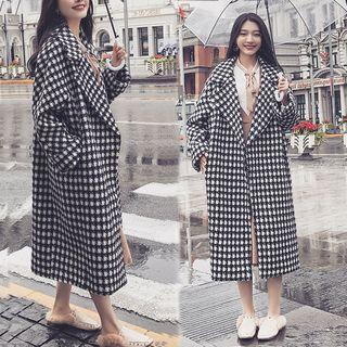 Notch Lapel Houndstooth Oversized Coat