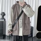 Two-tone Lettering Hooded Cargo Jacket