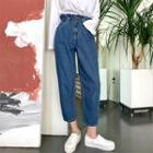 Paperbag-waist Double-button Baggy Jeans