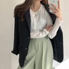 Long-sleeve Buttoned Knit Top / Single Breasted Blazer / Wide-leg Dress Pants