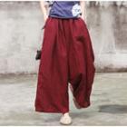 Linen Wide-leg Pants Dark Red - One Size
